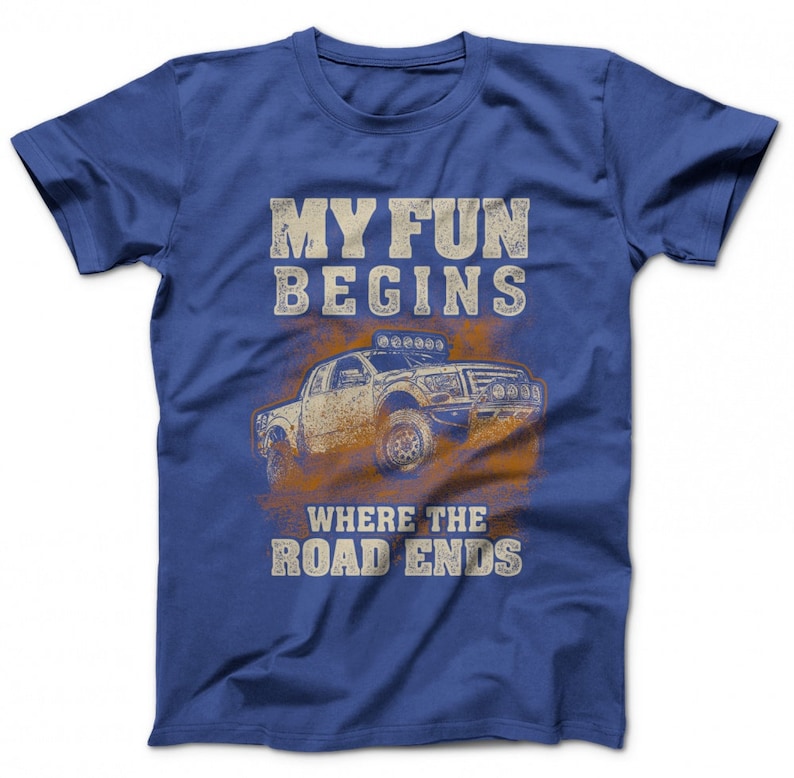 Off Road Jeep Shirt Offroad 4x4 Outdoor T-Shirt Geländewagen Truck Trail V8 US Car My Fun Begins Where The Road Ends Blau (Blue)