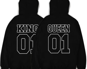 KING & QUEEN Hoodies Outline Couple Hoodies with Custom Numbers Couple Sweaters in a SET Couple Gift King 01 Queen 01 Hoodies Couples Couple Sweater