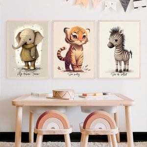 Póster de animales para habitación infantil, conjunto de pósteres, decoración de pared, póster con frases, póster motivacional, regalo para padres, nacimiento, elefante, tigre, imágenes de cebra