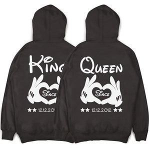 KING & QUEEN Hoodies mit Händen und Wunschdatum Pärchenpullis im SET Paarpullis Pärchen Pullover Valentinstag zdjęcie 6