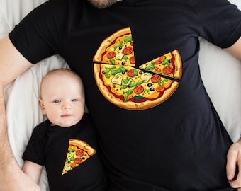 Vater Sohn Partnerlook Pizza Shirts Mama Tochter Outfit Set Pizza Scheibe T-Shirts Babybody bedruckt Valentinstag Geschenk Vatertag für Papa