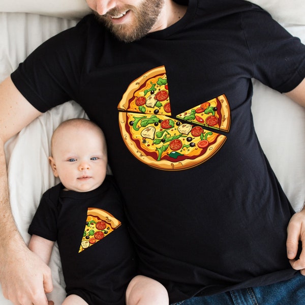 Vater Sohn Partnerlook Pizza Shirts Mama Tochter Outfit Set Pizza Scheibe T-Shirts Babybody bedruckt Valentinstag Geschenk Vatertag für Papa