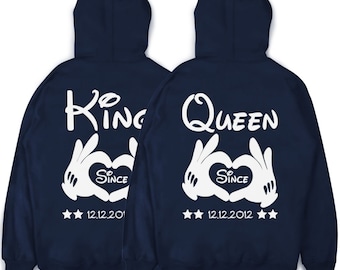 KING QUEEN Hoodies With Hands and Desired Date Couple Sweaters in a SET Couple Sweaters Couple Sweaters Valentine s Day Etsy