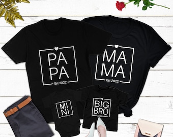 Familienoutfit Personalisiert Mama Papa Mini Shirts minimalistisch Baby Geschenk T-Shirts Big Bro Bodysuit Lil Sis Big Sis Outfit Familie