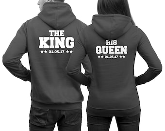 The King His Queen Pullover mit Wunschdatum für Paare Hochzeit Valentinstag - Dunkelgrau