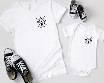 Vater Sohn Partnerlook Shirts Papa Mama Mini T-Shirts Personalisiert Babybody bedruckt minimalistisch Papa und Sohn Mama Tochter Outfit