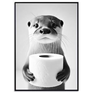 Poster con lontra, decorazione per bagno con animali, bagno per gli ospiti, regalo di lontra, acquisto a casa, decorazione da parete per il bagno, lontra con rotolo di carta igienica, animali divertenti per il bagno