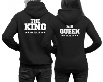 The King His Queen Hoodie with Custom Date Couple Sweaters Couple Pullovers Couple Hoodies Couple WOW