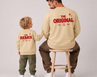 Vater Kind Partnerlook Pullover Papa Personalisiert - The Original & The Remix - Baby Geschenk Vatertag - Partner Outfit Familie Wunschdatum