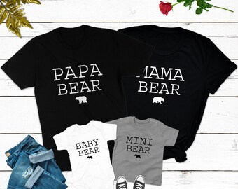 Papa Bear Papa Shirt Mama Bear Mini Bear Family Outfit Family Shirts Baby Gift Birth Child Children's Shirts Baby Happiness