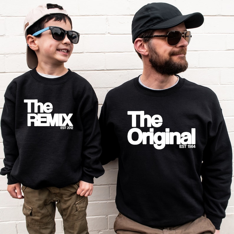 The Original The Remix Sweatshirts Vater Sohn Pullover Partnerlook Mama Tochter Outfit Set personalisiert Vater Sohn Geschenk Vatertag Bild 1
