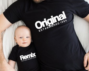 Vater Sohn Partnerlook Original Remix EST Shirts Mutter Tochter Outfit Wunschdatum Schwangerschaft Ankündigung Vater & Sohn T-Shirts Unisex