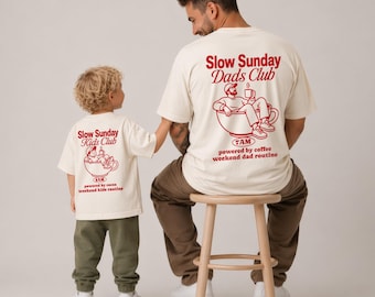 Vater Sohn Partnerlook Shirts Personalisiert - Slow Sunday Dads Kids Club - Papa Baby Geschenk Vatertag - Partner Outfit Familie Wunschdruck