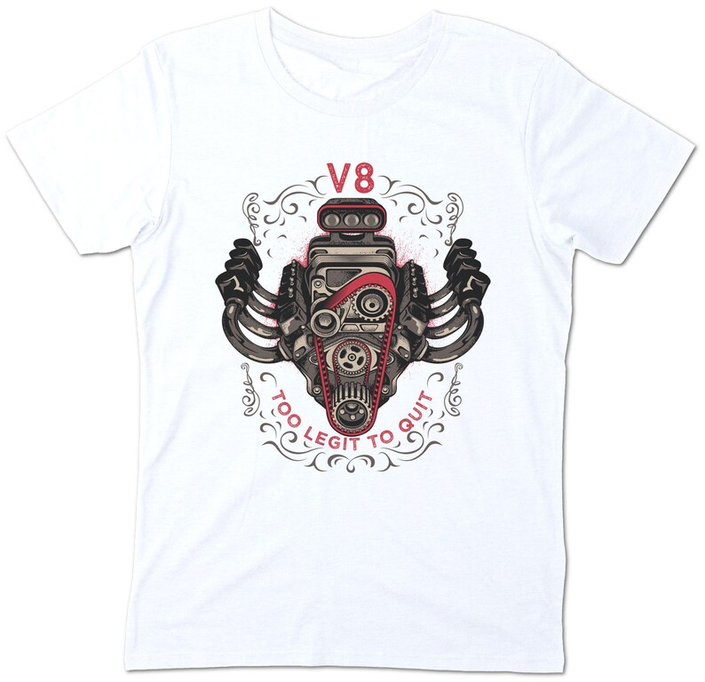 V8 Hot Rod Shirt Schrauber Mechaniker T-Shirt Engine Tuning Vintage White