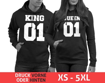 KING 01 QUEEN 01 Couple's Sweater for Her Queen 01 or for Him King 01 - Black
