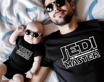 Father-son matching outfits, Jedi Master Young Padawan shirts, mother-daughter outfit, baby gift, printed baby bodysuit, Father's Day gift, dad shirt