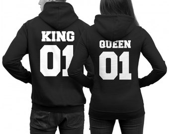 King and Queen Hoodies dans un ENSEMBLE de 2 pulls de couple pour couples Couple Hoodies Couple Love Love - Noir