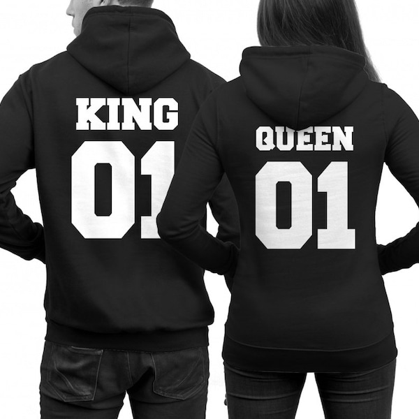 King und Queen Hoodies im SET 2 Pärchenpullis für Paare Pärchen Hoodies Couple Liebe Love - Schwarz