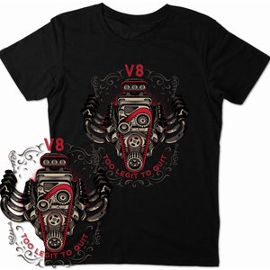 V8 Hot Rod Shirt Schrauber Mechaniker T-Shirt Engine Tuning Vintage Deep Black