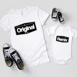 The Original The Remix Shirts Vater Sohn Partnerlook Mama Tochter Outfit Set Babybody bedruckt personalisiert Geschenk zur Geburt für Eltern zdjęcie 1