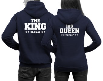 Hoodies The King His Queen Couple Pullover with DESIRED DATE - Navy