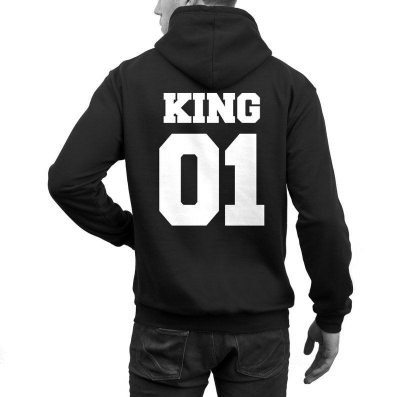 KING 01 QUEEN 01 Pärchen Pullover für Sie Queen 01 oder für Ihn King 01 Schwarz KING / Hinten