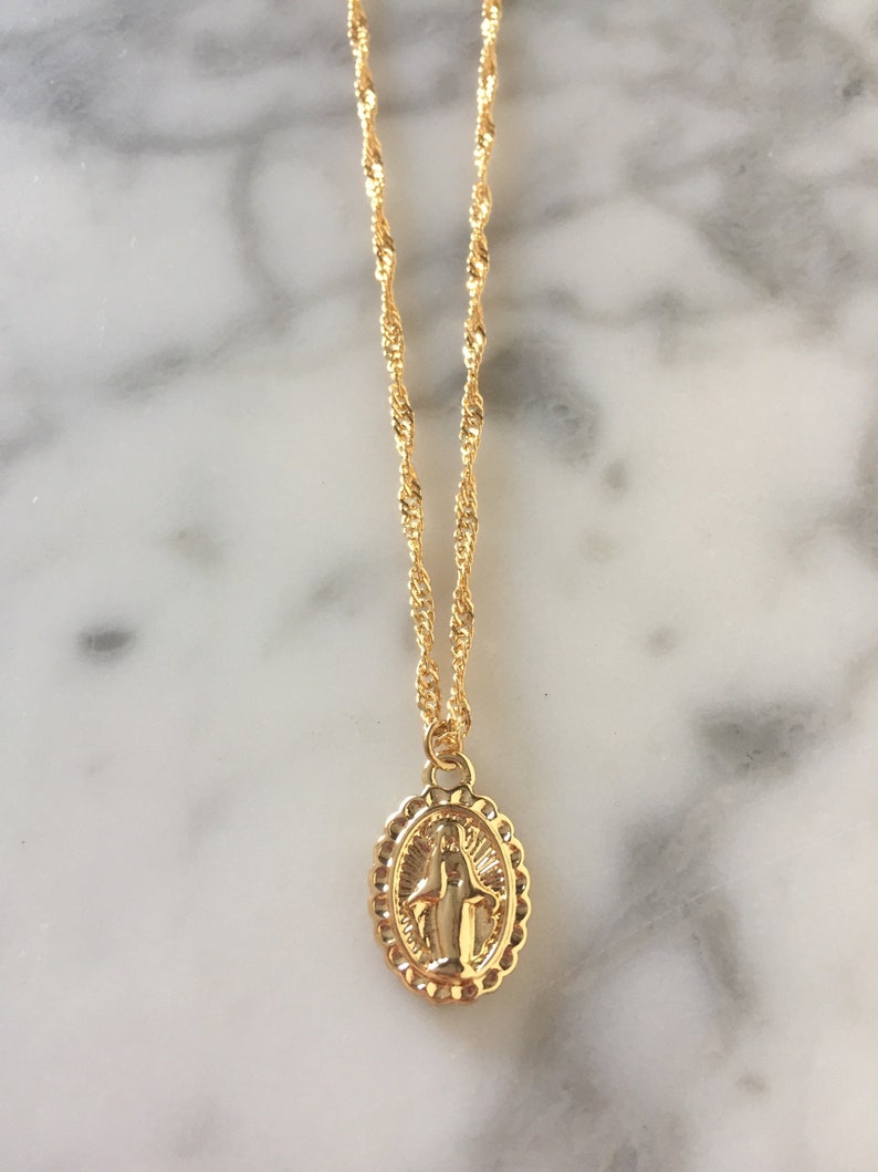 virgin gold necklace Virgin necklace lucky necklace miracle necklace religious necklace virgin Mary medallion virgin Mary necklace
