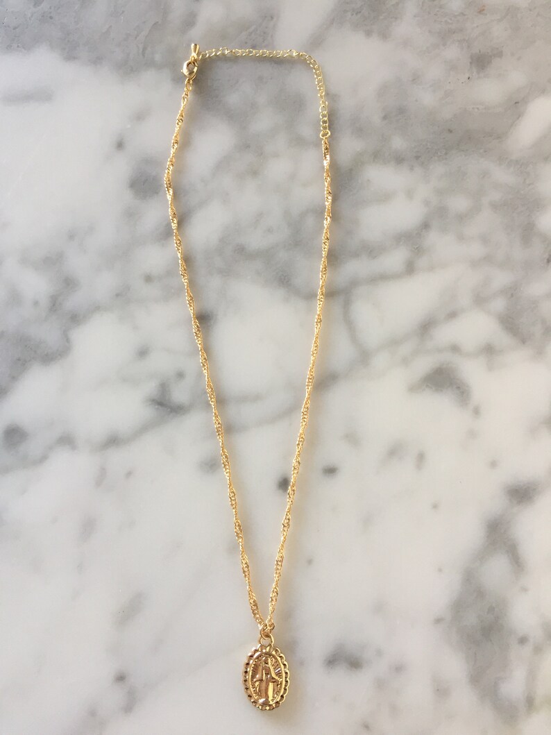 virgin gold necklace Virgin necklace lucky necklace miracle necklace religious necklace virgin Mary medallion virgin Mary necklace