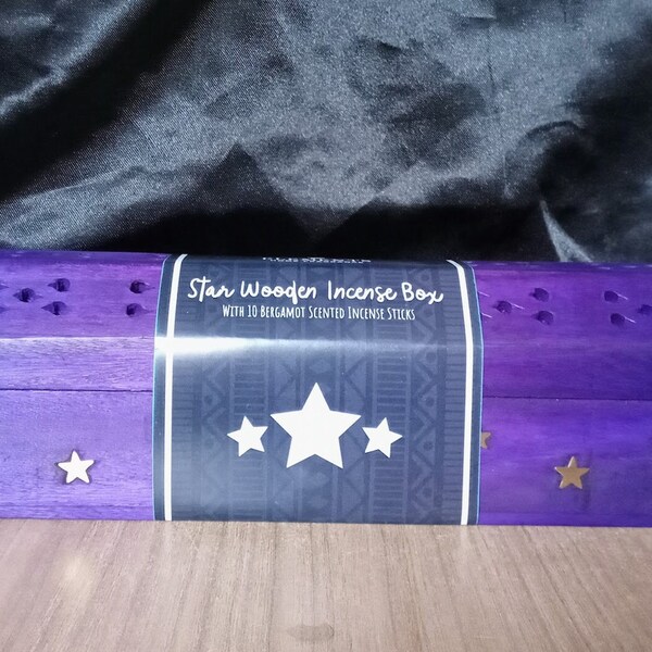 Wooden Purple Incense Box With stars and Incense.