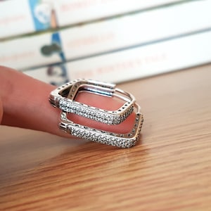Square Hoop Earrings in 925 Sterling Silver: Cubic Zirconia Minimalist Jewelry • A107