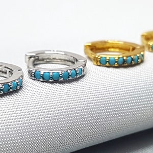Turquoise Blue Hoop Earrings in 925 Sterling Silver,Tiny Gold Silver Simple Huggie Hoops,Summer Earrings,Minimalists Dainty Hoops ∙ A172
