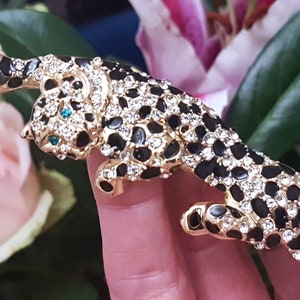 Gold Climbing Large Leopard Tiger Brooch,Art Deco Style, Diamante Cubic Zirconia Stones,Black Gold Tiger Pin,Luxury Jewelry,Gift for Her Him
