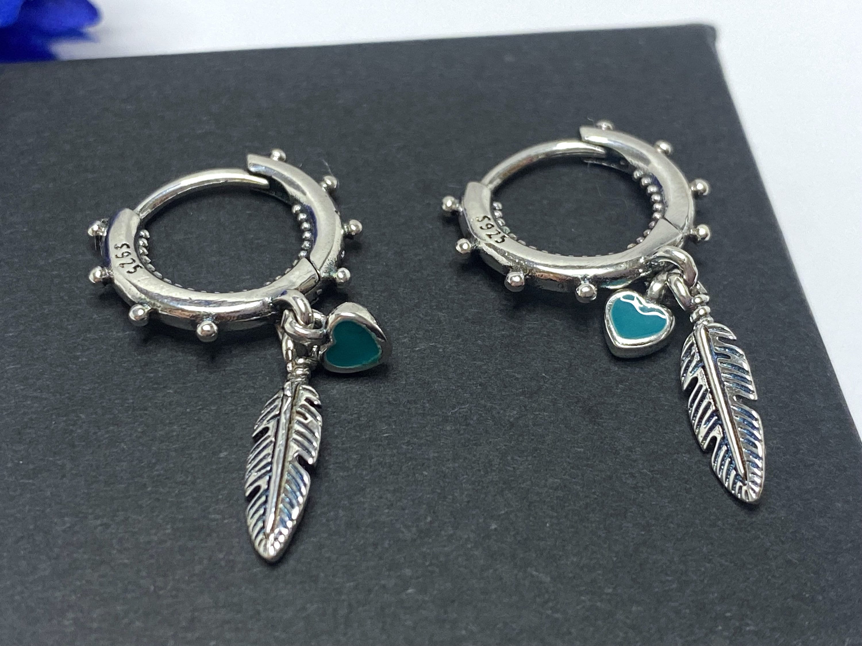 Pandora Feather Hoop Earrings Pandora Spiritual Earrings Feather