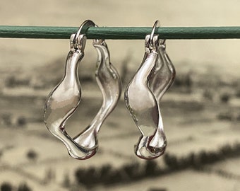 Molten 925 Sterling Silver Huggie Hoop Earrings: Irregular Design • A160