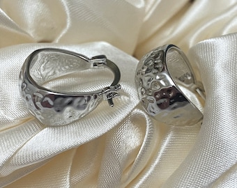 925 Sterling Silver Liquid Metal Chunky Hoop Earrings ∙ A152