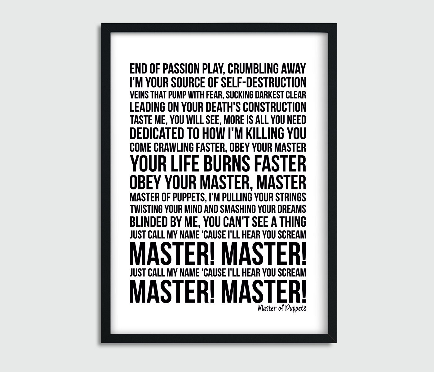Metallica Master of Puppets Lyrics Print Song PosterLyrics Etsy