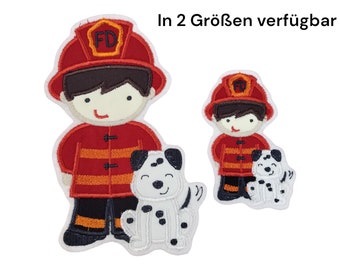 Aufnäher Feuerwehrmann Hund Applikation Schultüte