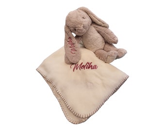 Stuffed bunny with cuddly blanket embroidered with name
