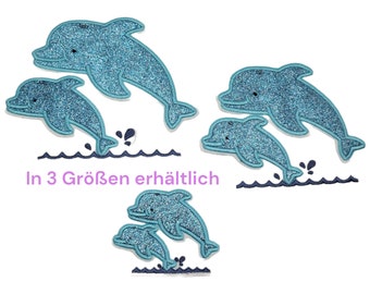 Patch dolphin dolphin glitter turquoise iron-on school cone