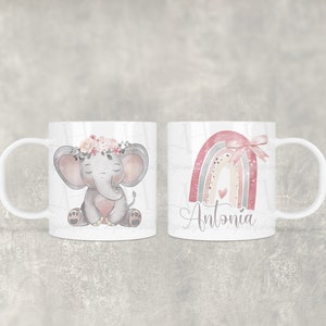 Dishwasher safe I BPA free I Personalized children's cup plastic 180ml or 330ml watercolor elephant pink