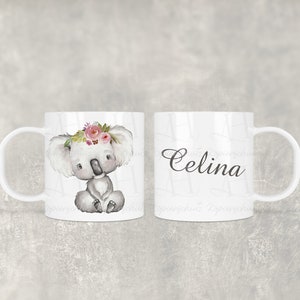 Dishwasher safe I BPA free I Personalized children's cup plastic 180ml or 330mlKoala with flowers