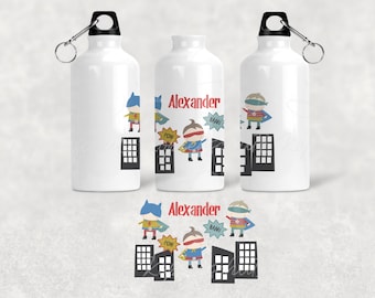 Personalisierte I Bedruckte I Alu Trinkflasche 500ml I optional mit Brotdose I Kinder *Superheld*