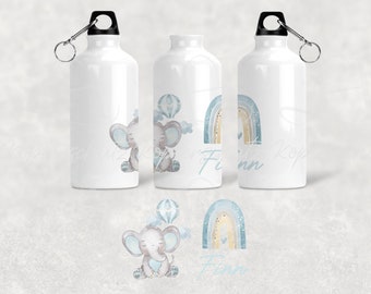 Personalisierte I Bedruckte I Alu Trinkflasche 500ml I optional mit Brotdose I Kinder *Aquarell Elefant*