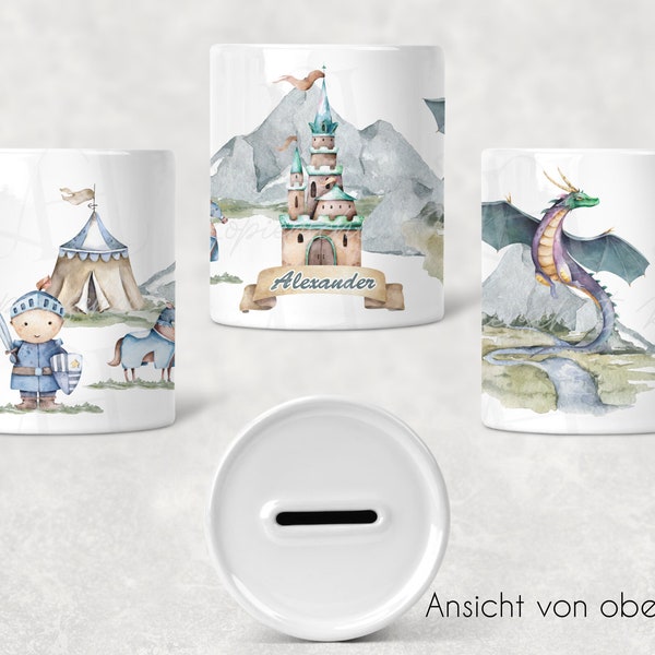 Personalisierte I Bedruckte I Spardose Ritter und Drachen