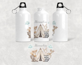 Personalisierte I Bedruckte I Alu Trinkflasche 500ml I optional mit Brotdose I Kinder *Boho Animals*