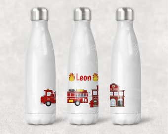 Isolierte Kinder Trinkflasche I 350ml Weiß I 500ml Weiß und Glitzer mit Namen IFeuerwehr 1