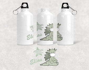 Personalisierte I Bedruckte I Alu Trinkflasche 500ml I optional mit Brotdose I Kinder *Drache*