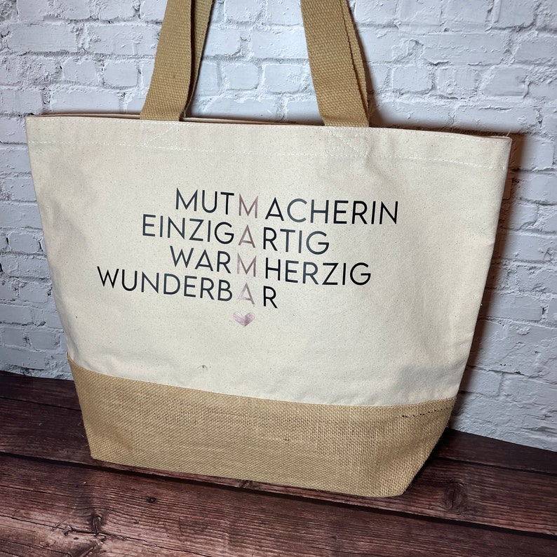 Personalisierte Jutetasche Shoppen mit Mama Geschenk Frau Schwester Freundin Mama Oma Einkaufstasche Geburtstag I Muttertag Bild 5