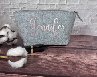 Personalisierte Kosmetiktasche Filz mit Name | Geschenk Frau | Mama | Muttertag | Schminktasche | Geburtstag | Beste Freundin | Kulturtasche