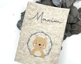 U-booklet made of felt personalized I U-booklet cover examination booklet protective cover bear boho embroidered I vaccination certificate cover I birth gift I baby